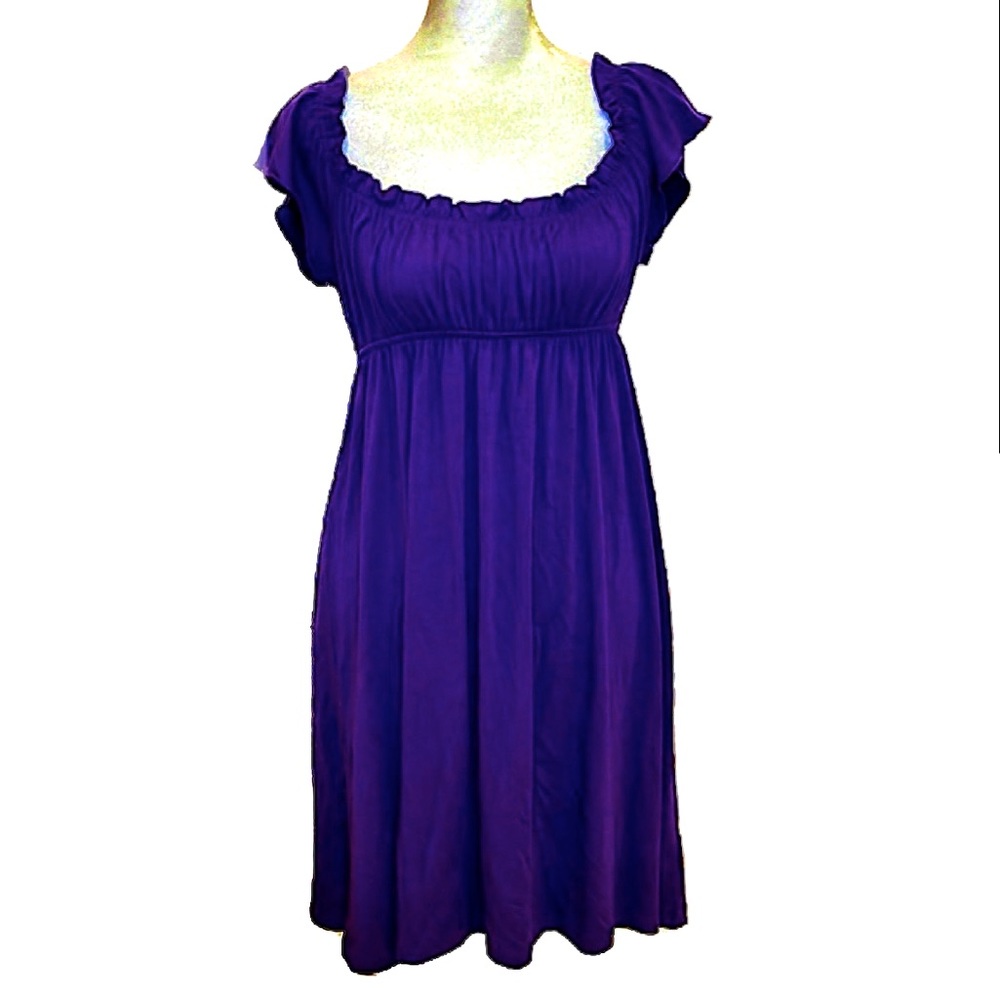 Xhilaration Purple Solid Smocked Jersey Knit Babydoll Dress, Women’s Size Medium